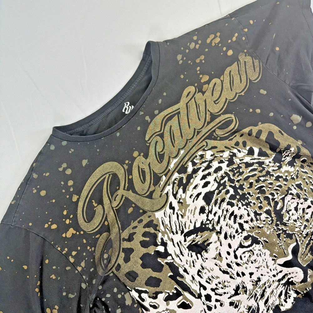 Rocawear Graphic T-Shirt Mens 3XL Black Gold Leopard Prnt Y2K Streetwear Hip Hop